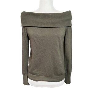 DKNY Womens Knitted Top Size Small Olive Green Long Sleeve Off-Shoulder Sweater